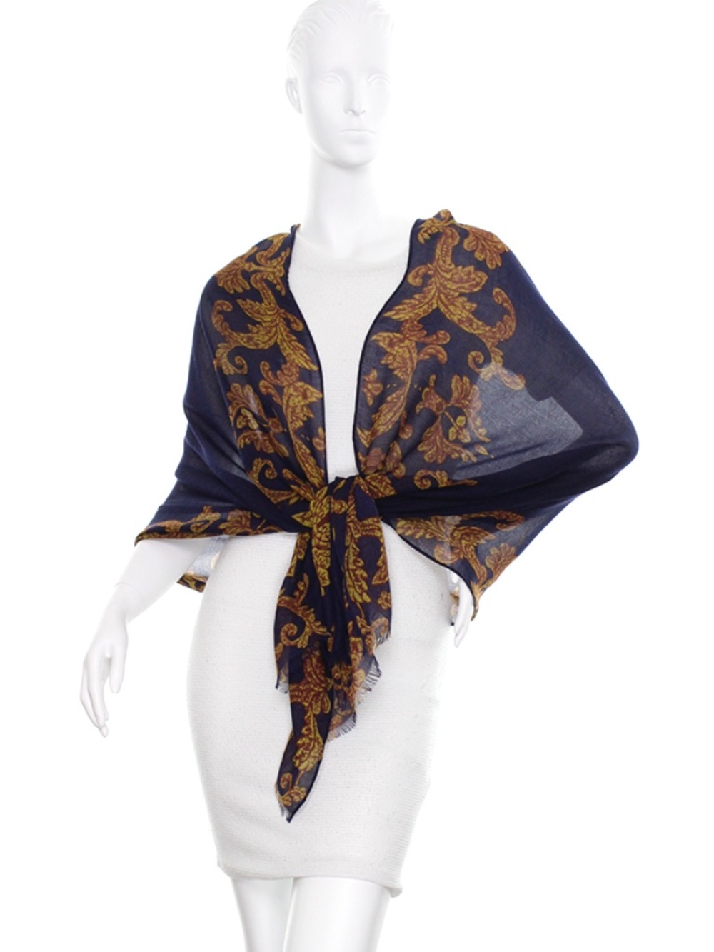 Florence Broadhurst Damask Print Shawl/Oversized Scarf : Navy/Gold : New w/ Tags